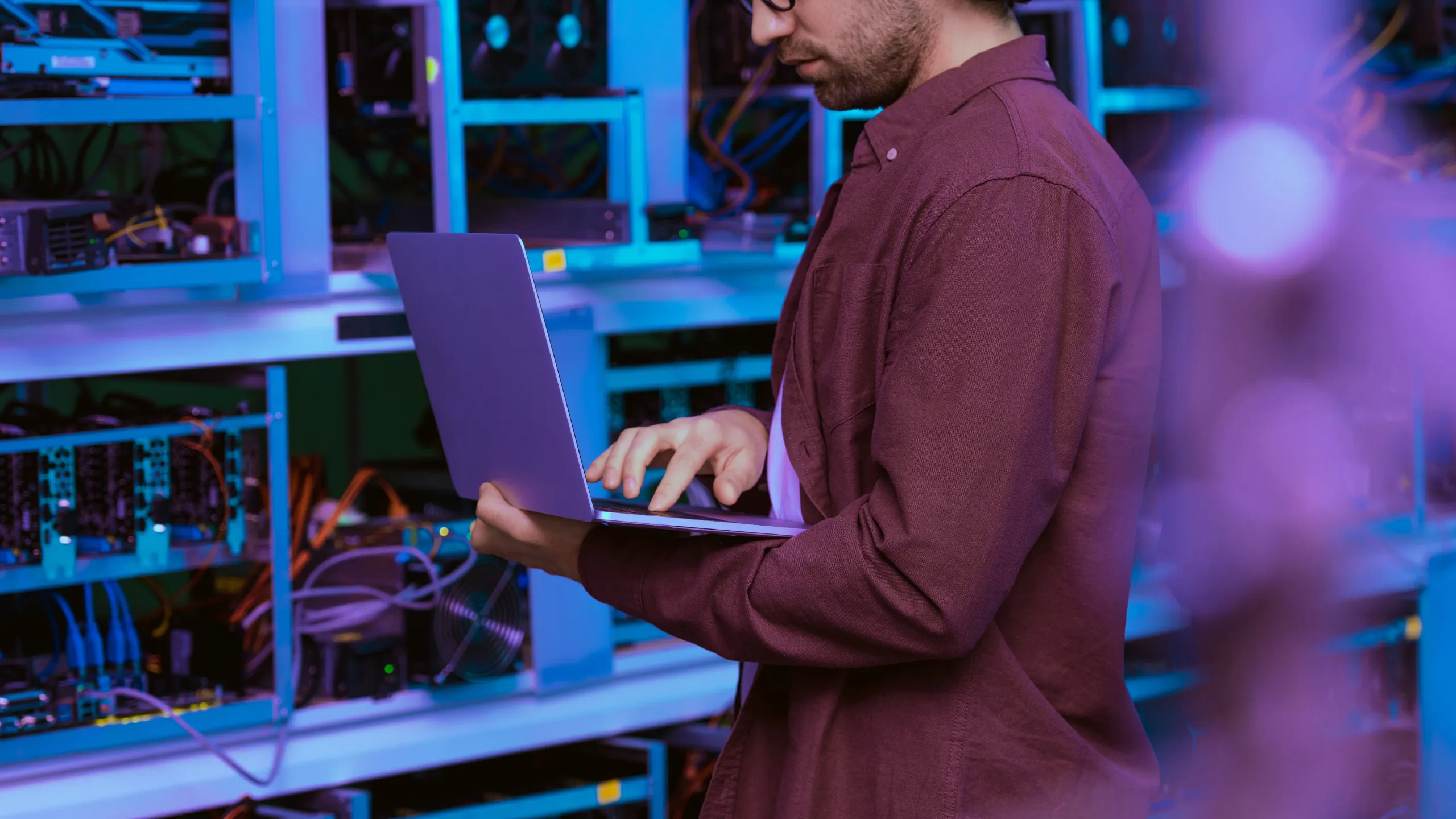 Managed IT support engineer maintaining secure server infrastructure and Essential 8 cybersecurity systems